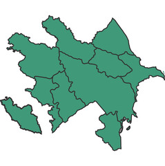 Green Azerbaijan simple map with states border outline vector