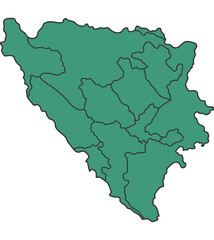 Green Bosnia simple map with states border outline vector