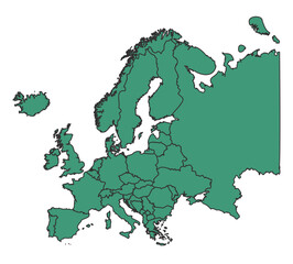 Green Europe simple map with states border outline vector