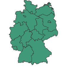 Fototapeta premium Green Germany simple map with states border outline vector
