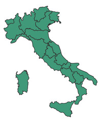 Green Italy simple map with states border outline vector
