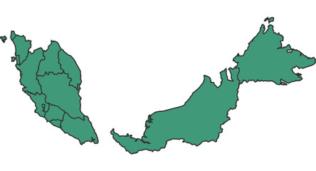 Green Malaysia simple map with states border outline vector