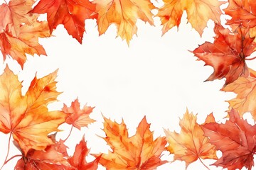 A watercolor painting of a leafy border with orange leaves