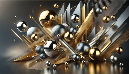 Perfect Fantastic Abstract Wallpaper with 3D Gold and Silver Spheres in 16:9 Ultra-Modern Design
