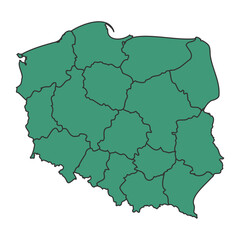 Green Poland simple map with states border outline vector
