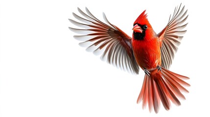 Obraz premium Northern Cardinal Bird Flying on White Background, Photo Realistic, Wallpaper, Cover and Screen for Smartphone, PC, Laptop, 9:16 and 16:9 Format