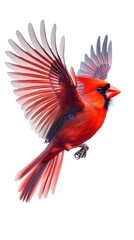 Obraz premium Northern Cardinal Bird Flying on White Background, Photo Realistic, Wallpaper, Cover and Screen for Smartphone, PC, Laptop, 9:16 and 16:9 Format