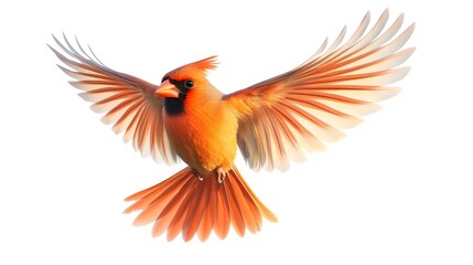 Northern Cardinal Bird Flying on White Background, Photo Realistic, Wallpaper, Cover and Screen for Smartphone, PC, Laptop, 9:16 and 16:9 Format