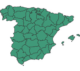 Green Spain simple map with states border outline vector