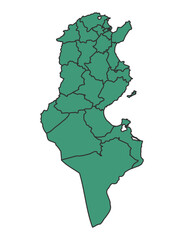 Green Tunisia simple map with states border outline vector