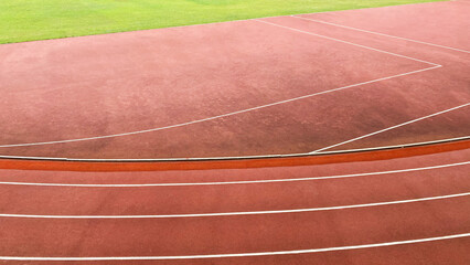 running track and field lanes, athletics track surface, Red Running Track in Sport Field, Track...
