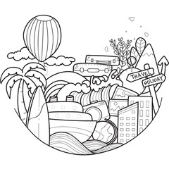 Doodle Traveling Backpacker Coloring Page