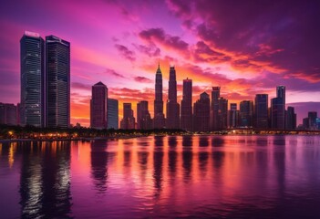 vibrant city skylines dusk showcasing stunning lights glowing reflections colorful horizons, cityscape, urban, night, architecture, illumination, twilight