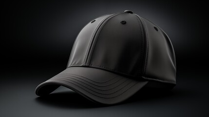 Fototapeta premium Black baseball cap isolated on black background.
