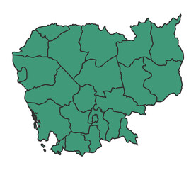Green Cambodia simple map with states border outline vector