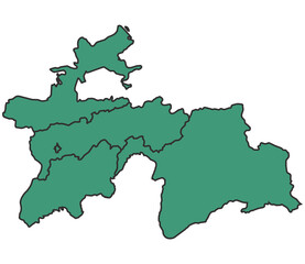 Green Tajikistan simple map with states border outline vector