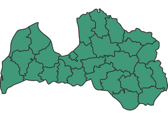 Obraz premium Green Latvia simple map with states border outline vector