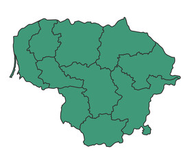 Green Lithuania simple map with states border outline vector