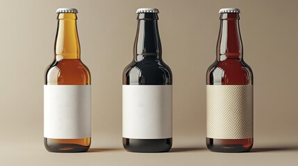 Three Beer Bottles with Blank Labels Generative AI