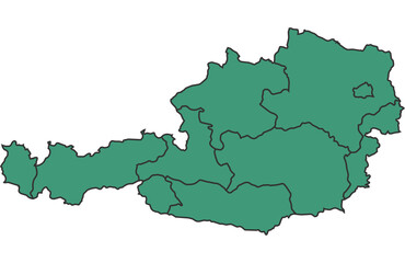 Green Austria simple map with states border outline vector