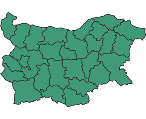 Green Bulgaria simple map with states border outline vector