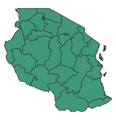 Obraz premium Green Tanzania simple map with states border outline vector