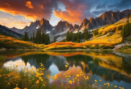 vibrant landscape showcasing diverse colors splendid harmony, adventure, agriculture, air, alpine, ambiance, animals, backdrop, beauty, biomes