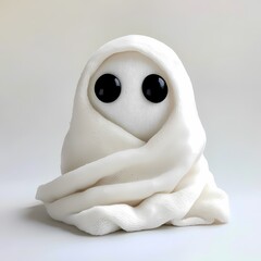 Shy Ghost Hiding: A cute, minimalist ghost peeks from beneath a white blanket, its large black eyes full of innocence and curiosity. Perfect for Halloween projects, spooky designs, and adding a touch 