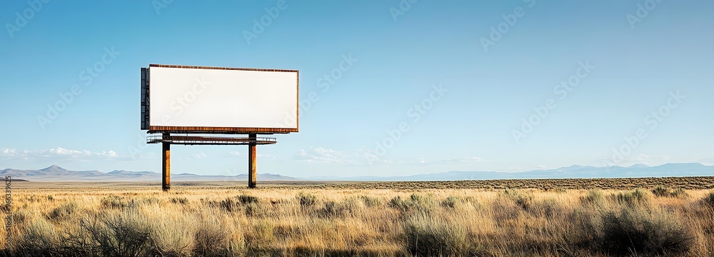 Poster 22. a billboard on an open plain with vast open spaces and a clear horizon, emphasizing the blank wh