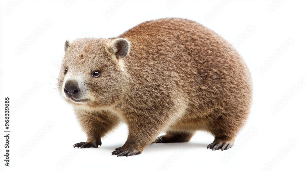 Poster charming wombat displays its stocky frame and tiny ears, offering a delightful view of its soft fur 