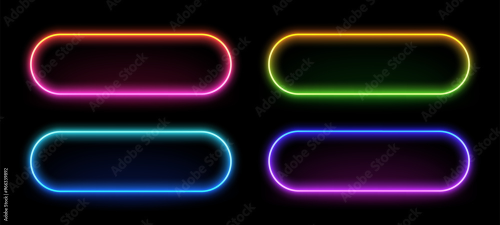 Aufkleber neon rounded frame. illuminate frame design. set of rounded neon border. futuristic graphic element.
