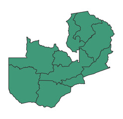 Green Zambia simple map with states border outline vector