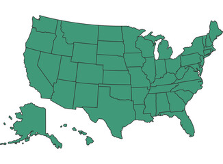 Green United States Of America simple map with states border outline vector