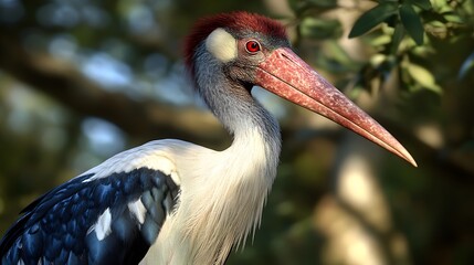 Fototapeta premium Marabou Stork Bird in Nature, Photo Realistic, Wallpaper, Cover and Screen for Smartphone, PC, Laptop, 9:16 and 16:9 Format