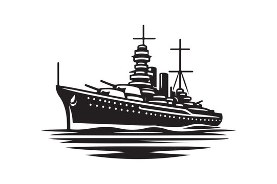 black battleship on water, side view clip art preview