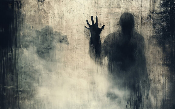 Creepy silhouette of an apparition or ghost with room for text 