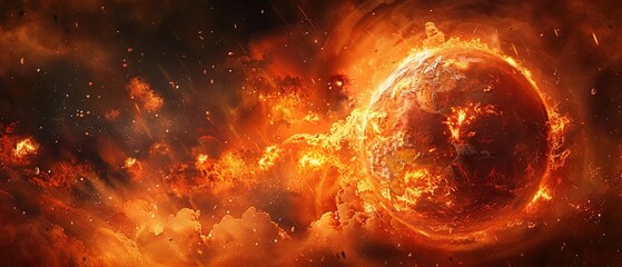 Fototapeta premium Abstract apocalyptic background burning and exploding planet digital art style 