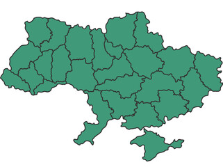 Green Ukraine simple map with states border outline vector