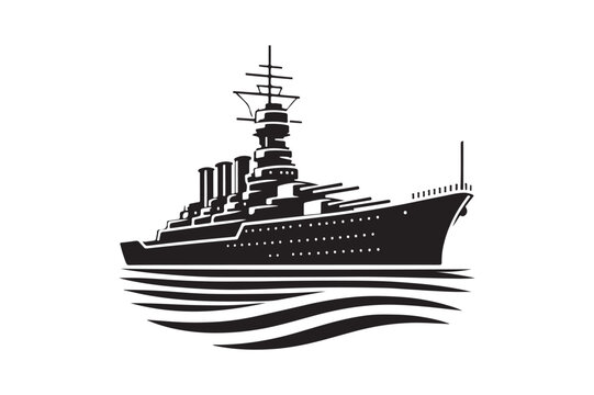 black battleship on water, simple design clip art preview