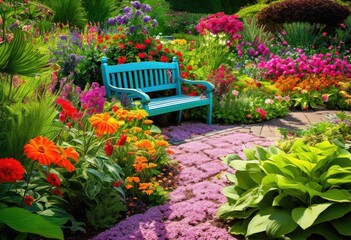 vibrant garden layouts featuring diverse plant arrangements lush settings colorful blooms varied foliage types, plants, colors, landscape, design, flowers