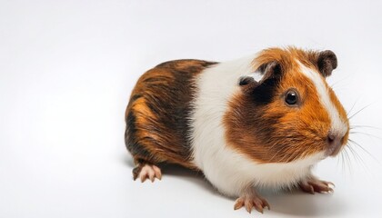 Fototapeta premium brown, orange, red, black and white guinea pig - Cavia porcellus - is a cute, soft, adorable, cuddly, domestic cavy popular in the pet trade. isolated on a white background with copy space