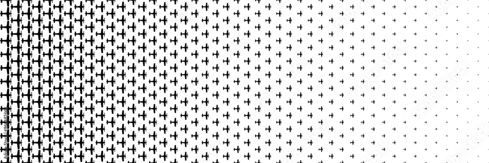 Poster horizontal halftone of black propeller classic airplane design for pattern and background.