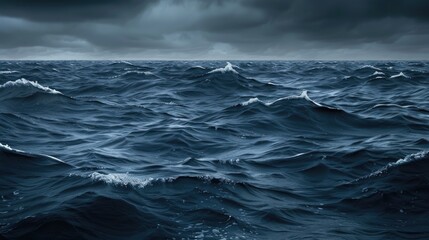 Naklejka premium dark stormy ocean waves under cloudy sky showing dramatic weather and rough sea 