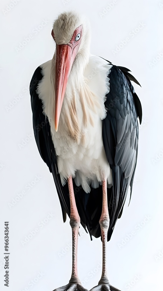 Poster Marabou Stork Bird with White Background, Realistic Photo, Wallpaper, Cover and Screen for Smartphone, PC, Laptop, 9:16 and 16:9 Format