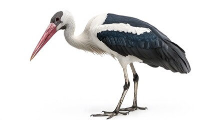 Fototapeta premium Marabou Stork Bird with White Background, Realistic Photo, Wallpaper, Cover and Screen for Smartphone, PC, Laptop, 9:16 and 16:9 Format