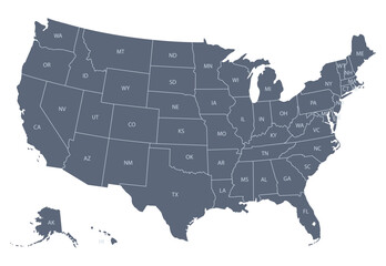 Map of USA with state abbreviations