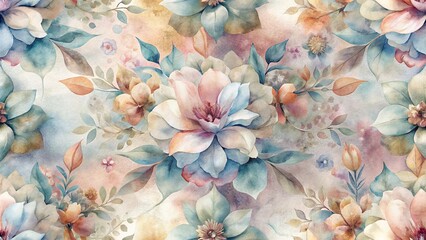 vibrant floral watercolor pattern with large blossoms and gentle leaves, elegant design for copy space