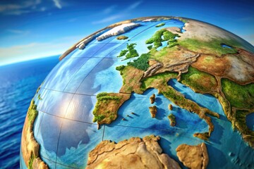 Fototapeta premium A 3D globe spins, focusing on the island nation of Malta, Archipelago, situated in the Mediterranean Sea, between Sicily and North Africa.