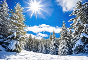 Fototapeta premium vibrant winter landscape featuring intricate snowflakes vivid detail rich textures under bright sky, aesthetic, artistry, backdrop, beautiful, beauty