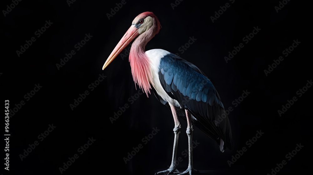 Poster Marabou Stork Bird with Black Background, Realistic Photo, Wallpaper, Cover and Screen for Smartphone, PC, Laptop, 9:16 and 16:9 Format